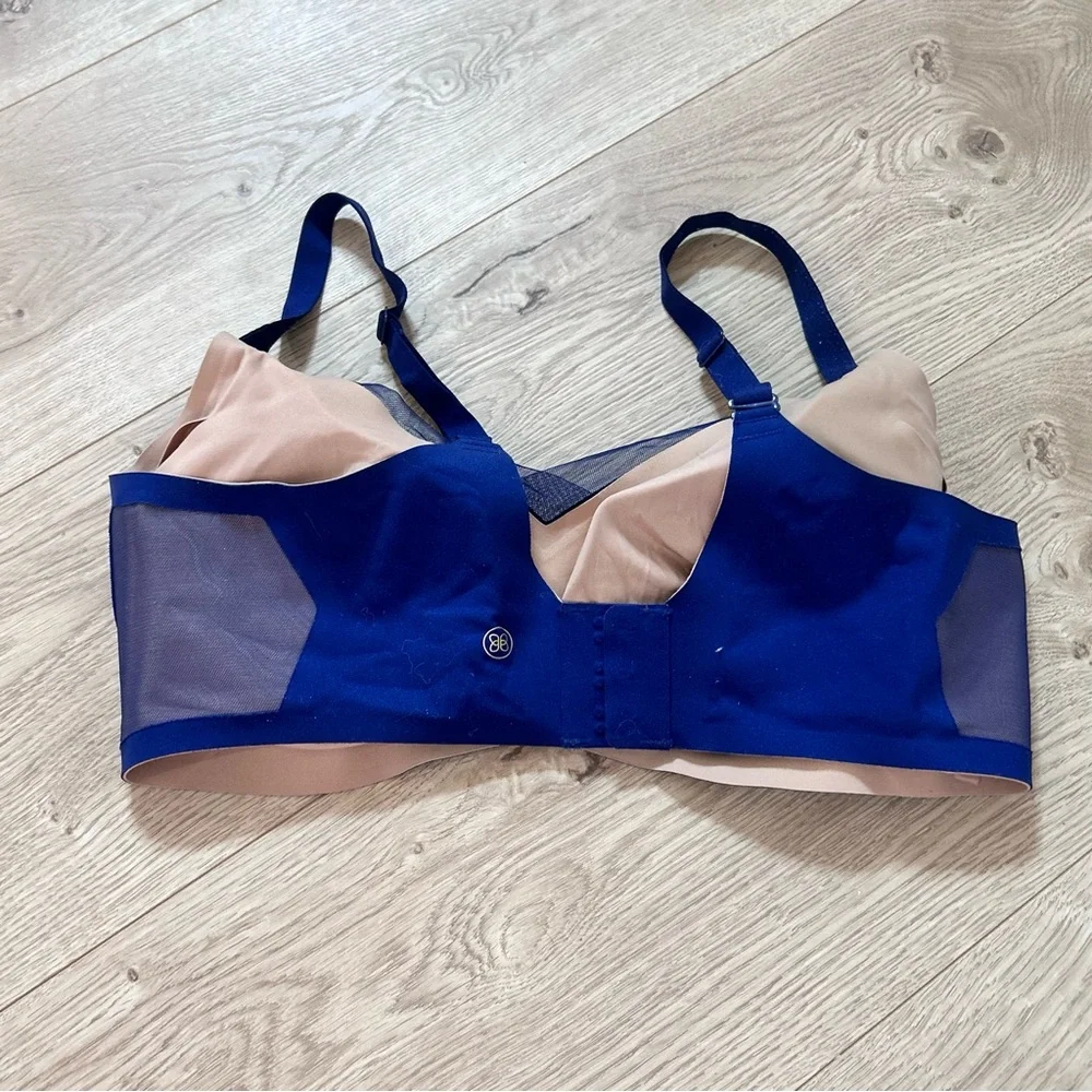 Honeylove Liftwear Crossover Bra in navy blue with mesh trim size large - Picture 4 of 5